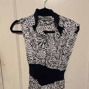 Vintage Sleeveless Black & White zebra/leopard Print Jumpsuit